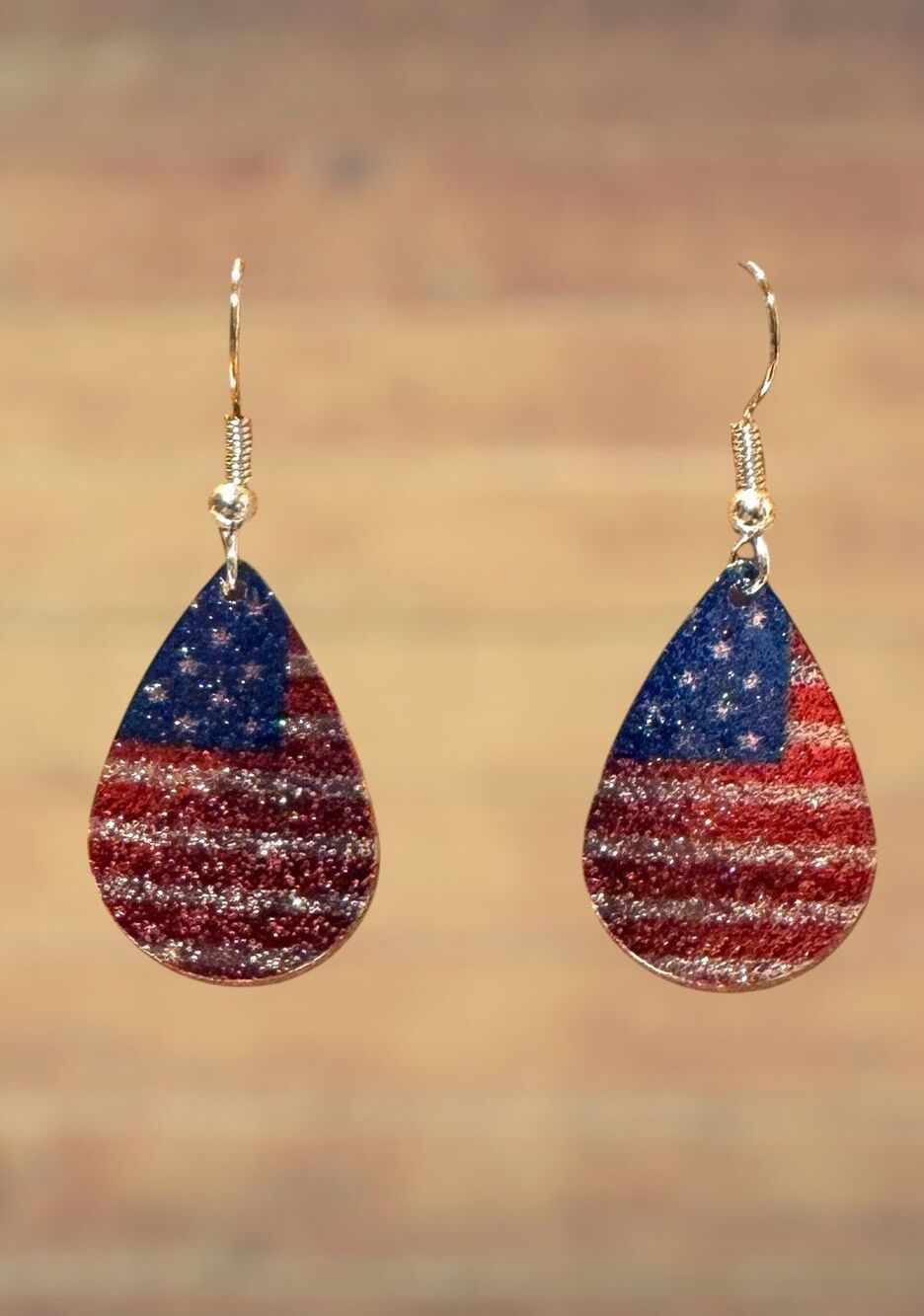 Red, White and Blue Flag Teardrop Charm on Silver Earrings #2244 - Picture 4 of 4